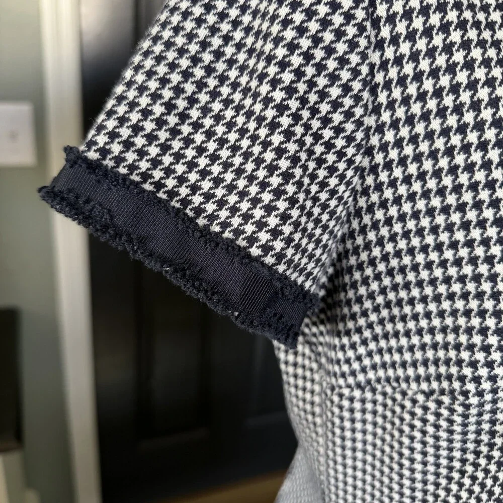 Talbots Houndstooth Sheath Dress Size 6 Navy Trim Pockets - Picture 7 of 13